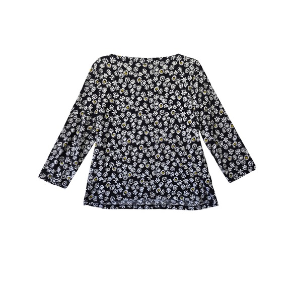 LOFT Outlet Womens XL Black Daisy Floral Cotton 3/4 Sleeve Top SP24 794543 - Picture 2 of 8